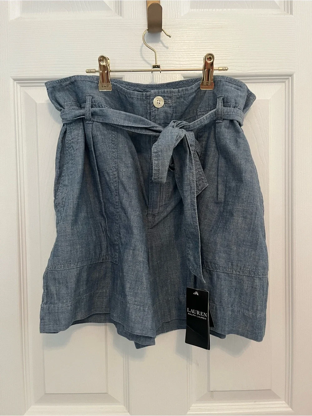 NWT Lauren Ralph Lauren Chambray Paperbag Shorts Size 8